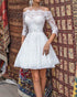 Off The Shoulder Lace Short Wedding Dress with Half Sleeve Mini Length Ball Gowns Bridal Dress